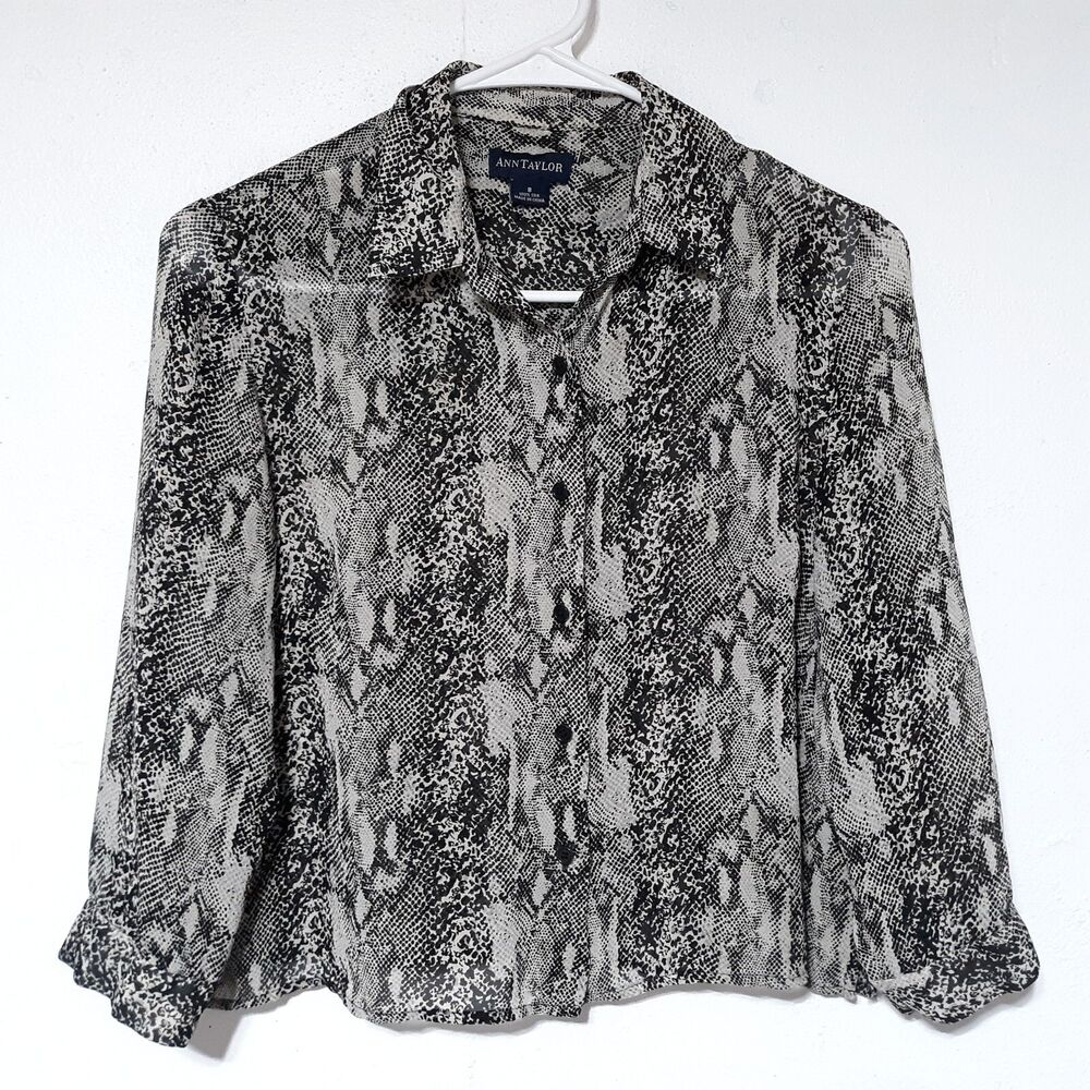 Ann Taylor Silk Blouse Womens Shirt Top Sz 8 Animal Print Snake Alligator